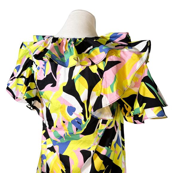 Crosby Isla Colorful Ruffle Short Sleeve V Neck Dress Exotic Tropics Print XS - Picture 6 of 14